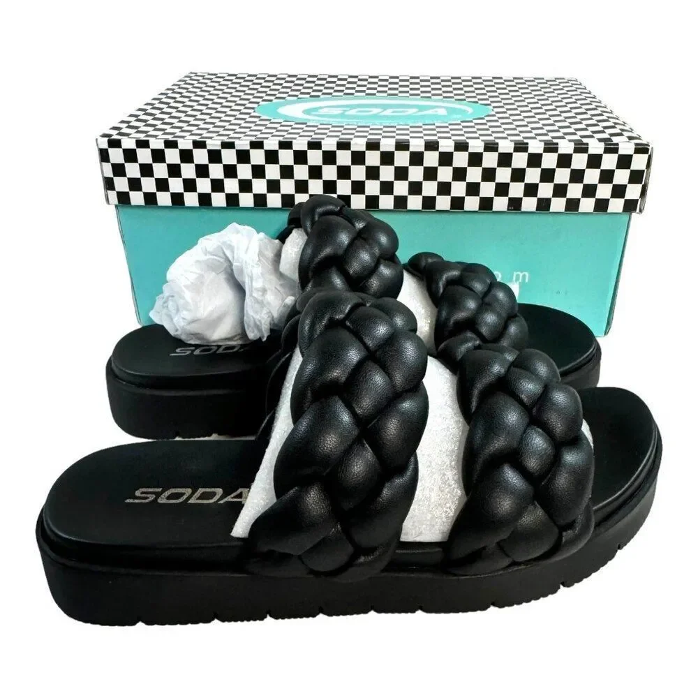Soda Women's PopUp Black PU Braided Sandals Size 6 Slip On Flip Flop Shoes NEW - Picture 9 of 11